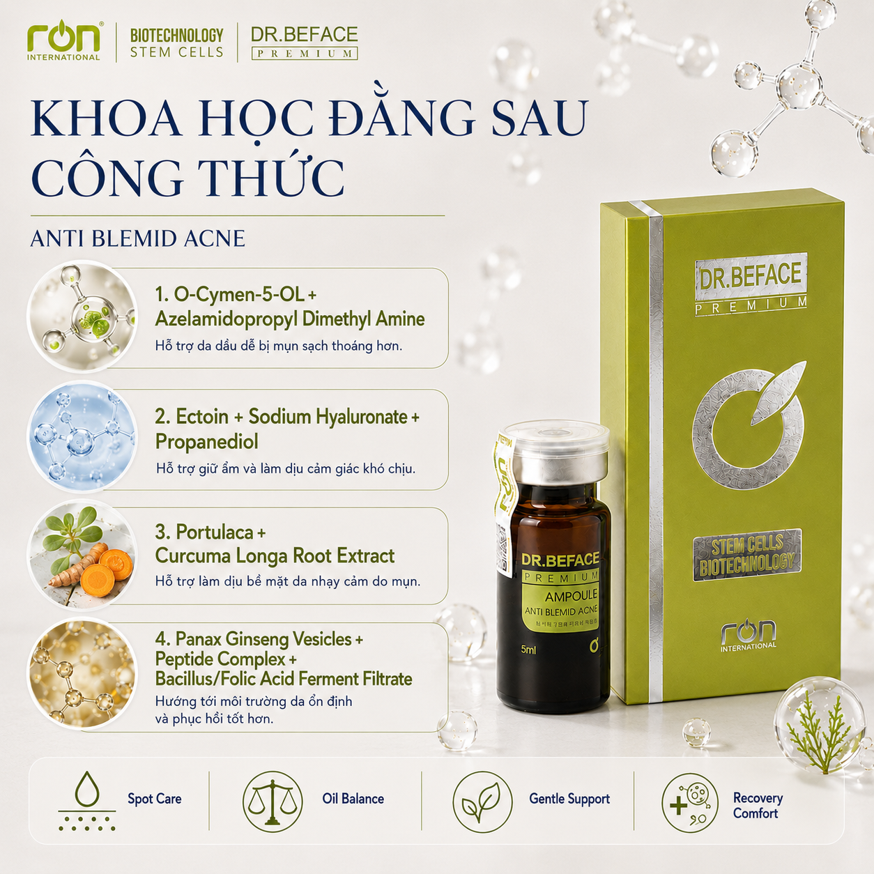 DR.BEFACE ANTI BLEMID ACNE 5ML – TINH CHẤT CHĂM SÓC DA DẦU, DA DỄ NỔI MỤN – 5ml/lọ